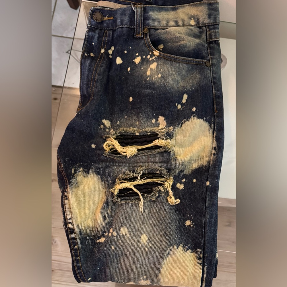 Seventy Blue Distressed Jeans with White Splatter